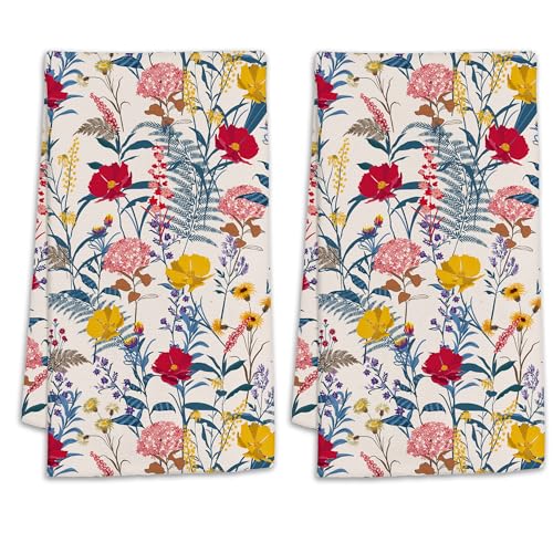 CIAIDU Vintage Flowers Hand Towels for Bathroom,Botanical Flowers Herbs Hand Bath Towels Soft Absorbent Dish Towels for Kitchen Bathroom Gym Beach Decorative Towels,Set of 2