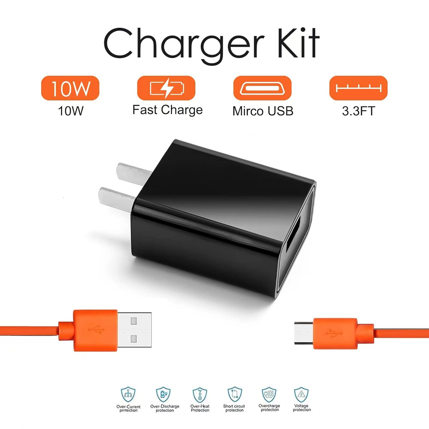 Fast Wall Charger Charging Cable Cord & Replacement Ring Doorbell Screwdriver Fit for Ring Video Doorbell (Released in 2020) 2/3/3 Plus/ 4 Spare kit, Peephole Cam, Doorbell Pro Battery Camera (Orange)