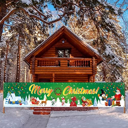 Large Christmas Banner Backdrop, Merry Christmas Banner Happy New Year Decoration, Red Santa Christmas Banner Photo Booth Sign Decor, Christmas Porch Hanging Banner for Indoor Outdoor Party Supplies