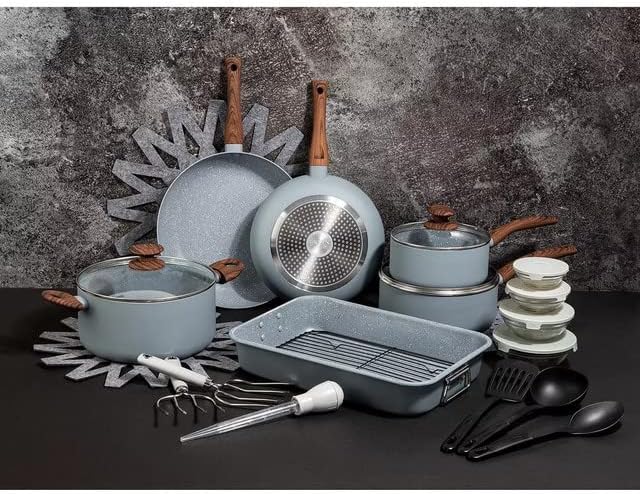 Pluto - Juego de utensilios de cocina de aluminio antiadherentes 28 unidades color azul marino