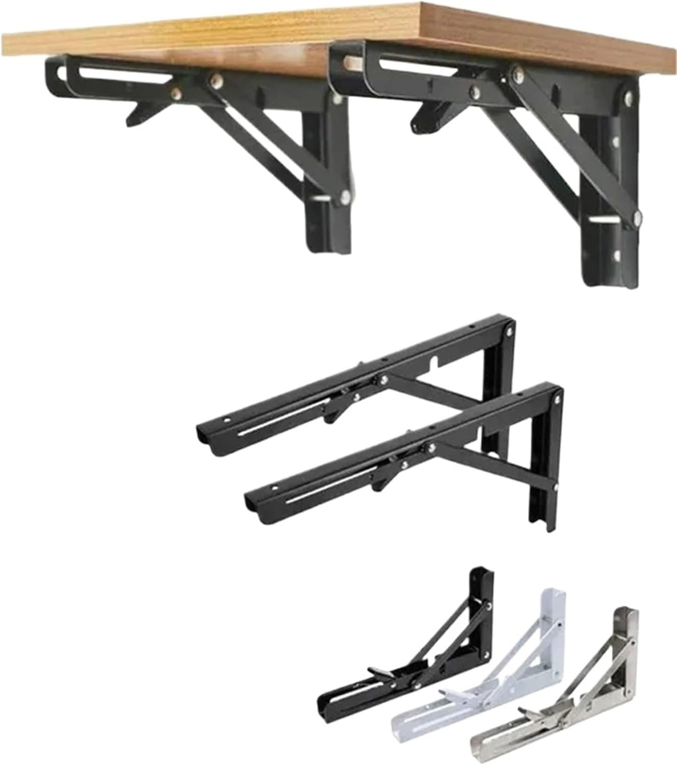 L Brackets 2PCS Triangle Folding Heavy Support Adjustable Wall Shelves Metal Mounted Table(2pcs White 8 Inch)