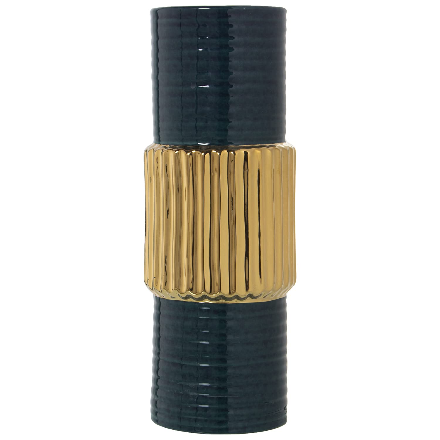 Vase céramique vert foncé or 15x39cm grand pot fleur intérieur