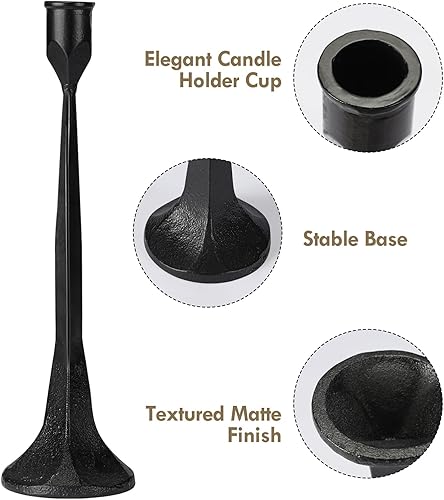 Miniatura 5 de Juego de 3 portavelas cónico de hierro, portavelas decorativos negros, se adapta a velas de 34 pulgadas de grosor, soporte de velas alto de metal