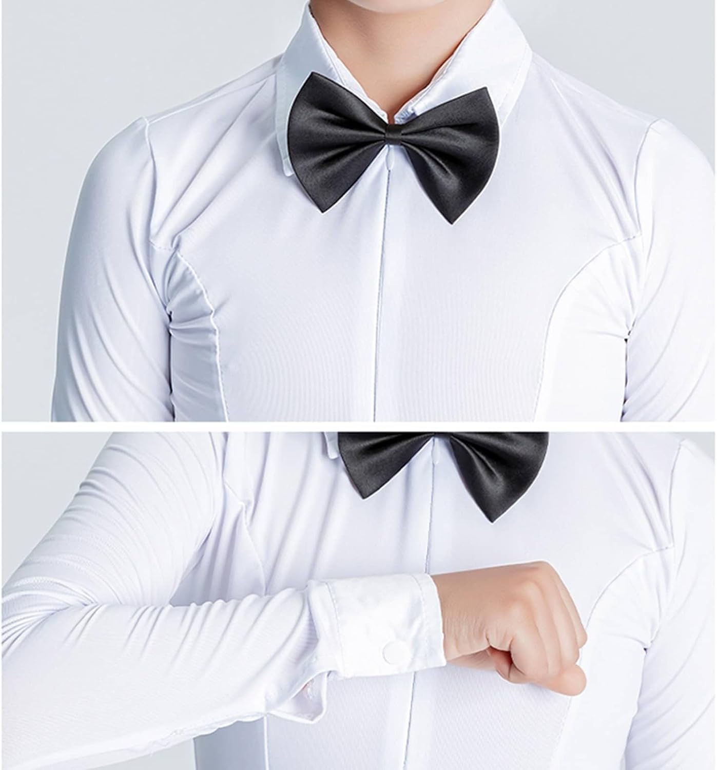 Boys Latin Modern Dance Shirt Bodysuit Leotard Salsa Tango Ballroom Lapel Romper Tops with Bow Tie - Image 4
