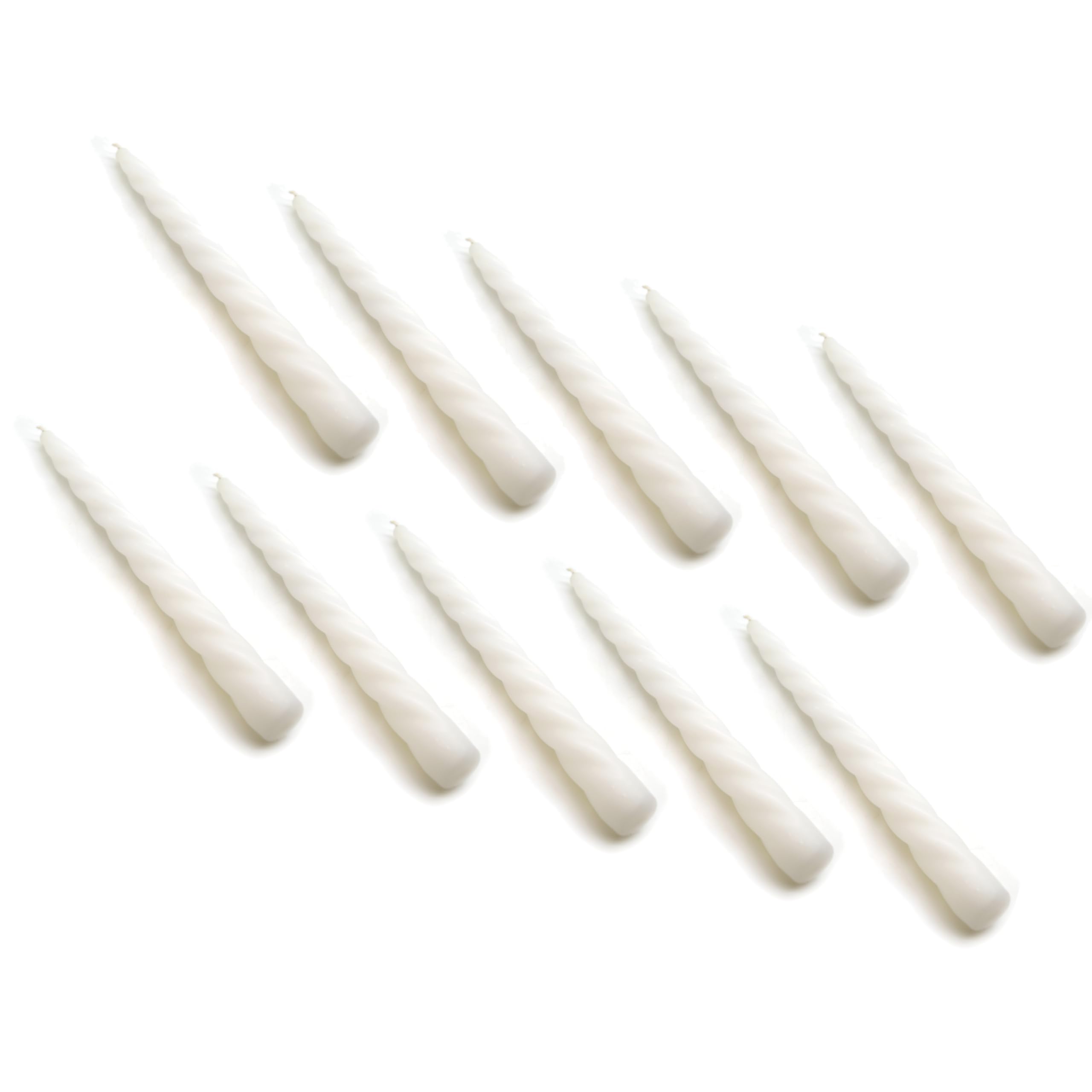 Soladirect White Tapered Dinner Candles, Table Spiral Candles, Pack Of 10, Decorative Household Candles, Unscented, Natural Vegan Wax, Clean Burn, 7 Hours Burning Time, 23 Cm / 9" Long (White)