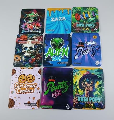 V7® Cali Packs Mylar Storage Bags, 100 Pack Clear Ziplock Smell Proof Pouches, 3.5g Capacity, 12x8cm Resealable Baggies for Gummies, Candies, Snacks, Cookies (100)