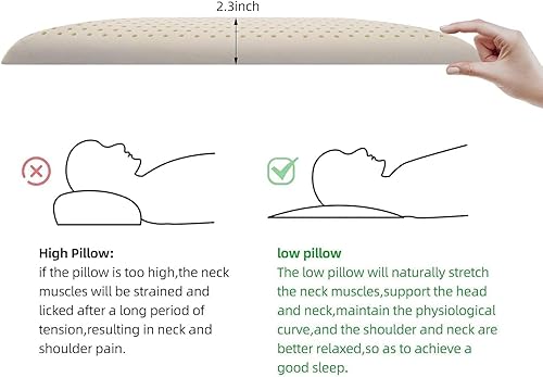 Miniatura 3 de SUQ I OME Slim Sleeper - Almohada delgada de látex plana para dormir, perfil bajo, ultra fina para dormir boca abajo, espalda o de lado, firme, 27 x