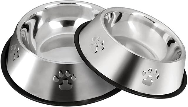 SUOXU Stainless Steel Dog Bowls, Dog Feeding Bowls,Dog Plate Bowls With Non-slip Rubber Bases,Small Pet Feeder Bowls And Water Bowls .Pack of 2