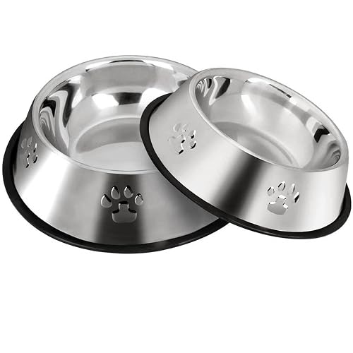 2 Cuencos de Acero Inoxidable para Perros, Alimentación Con Bases de Goma Antideslizantes