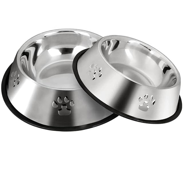 2 Cuencos de Acero Inoxidable para Perros, Alimentación Con Bases de Goma Antideslizantes