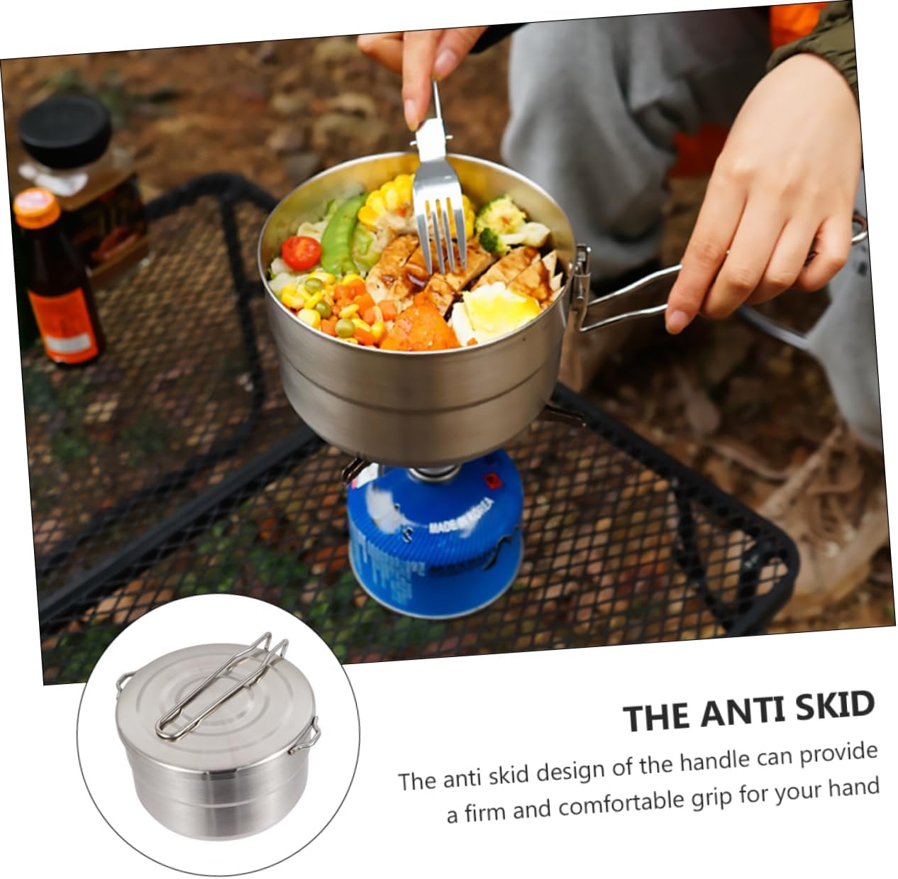 bento pot Stainless Steel Folding Bowl Hiking Cookware Kit Stainless Steel Cup Hiking Cooking Kit Folding Utensils Camping Hiking Pot camping pot travel Backpack spoon