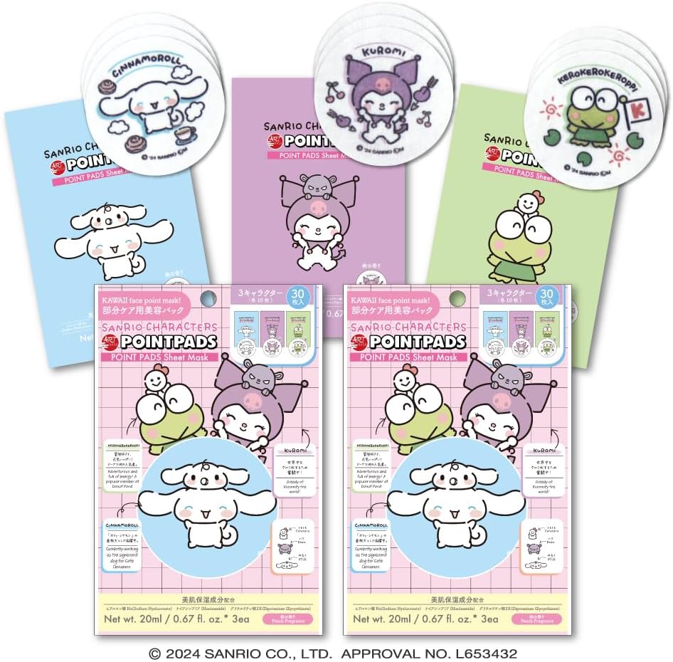 【 Art Mask/ARTMASK Official Store】Sanrio Partial Pack Souvenir Pack My Melody, Kuromi, Cinnamoroll, Kerokero Keroppy, Pom Pom Purin, Pochacco Point Pad 30 Sheets (10 Sheets Each of 3 Characters) (2