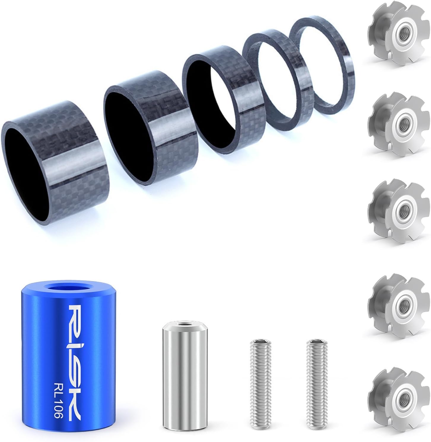 Bike Fork Star Nut Setting Tool and Carbon Fiber Headset Spacers (for 28.6mm/1-1/8 Fork Tubes)