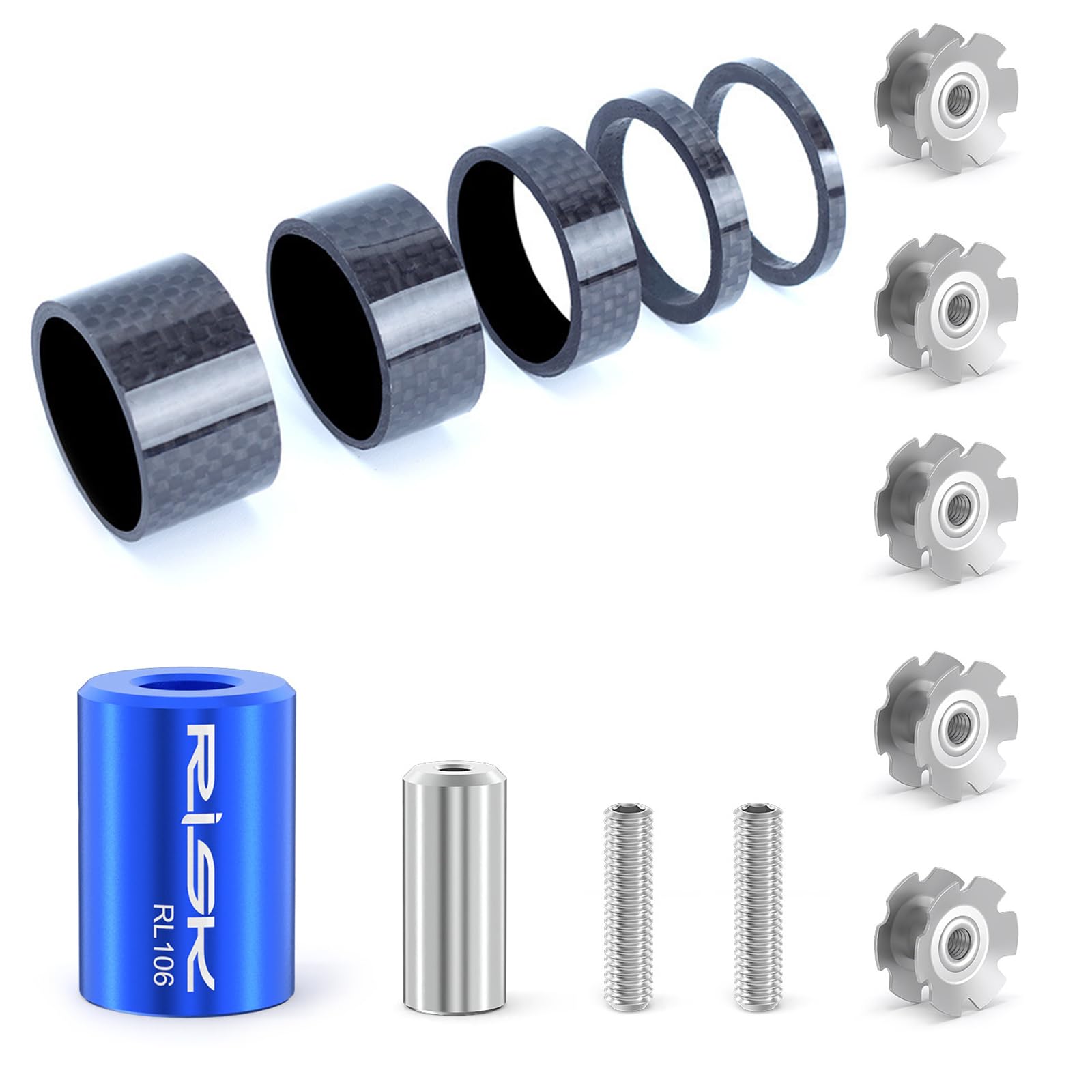 Bike Fork Star Nut Setting Tool and Carbon Fiber Headset Spacers (for 28.6mm/1-1/8 Fork Tubes)
