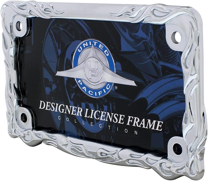 United Pacific Chrome Flame Motorcycle License Plate Frame,Metallic,50128