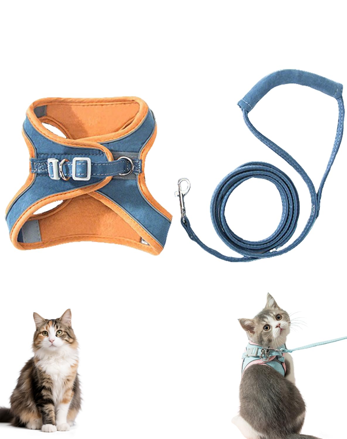 Pawras Escape-Proof Cat Harness Leash, Pawras Cat Harness,With Leash, Metal Ring, Lightweight Soft, Reflective Adjustable Soft Vest for Small Cat Walking (Orange, XXL)