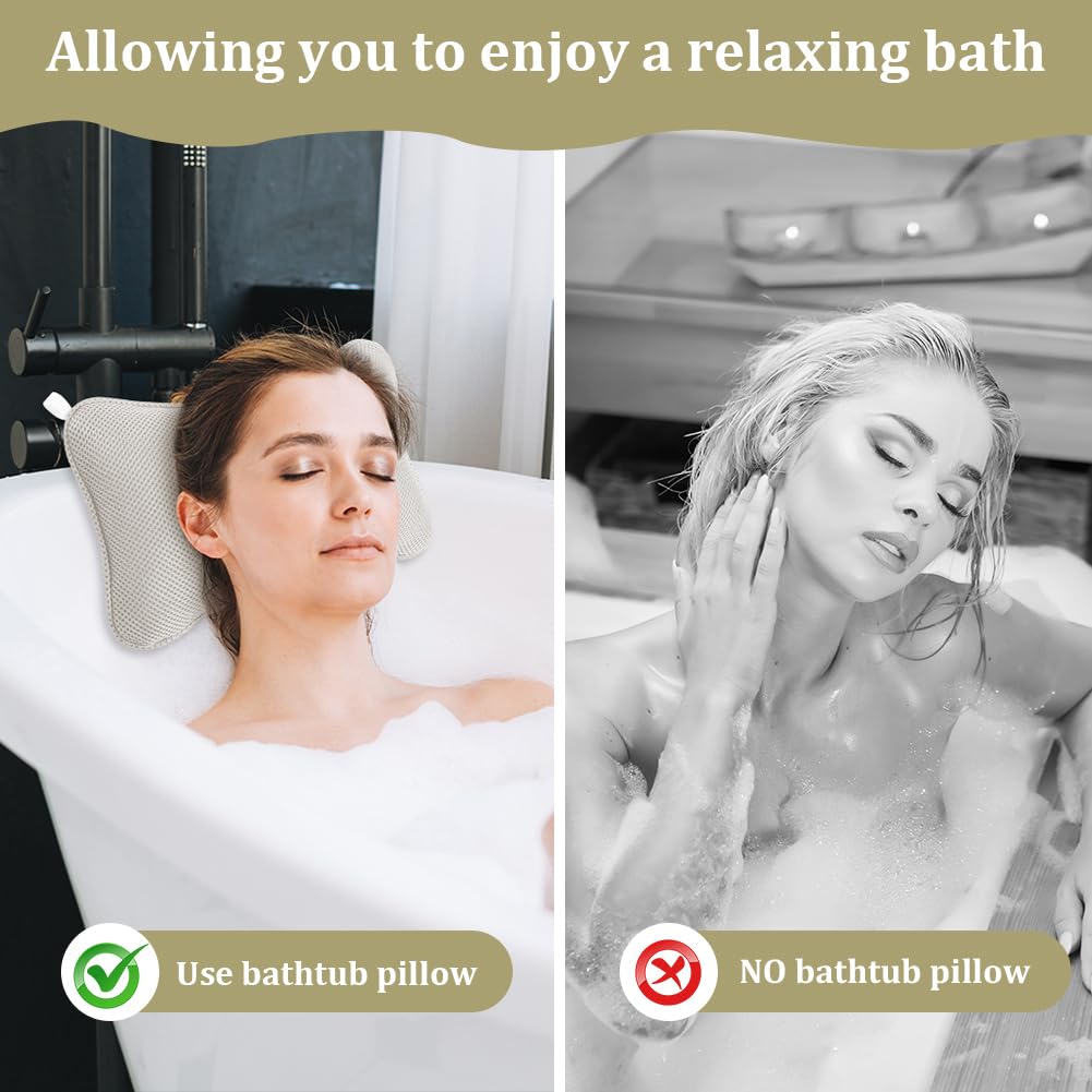 Almohada de Baño, 2PCS Juego de Almohada de Baño de Lujo y Pelota de Baño, Almohada Ergonómica de Malla para Bañera de Hidromasaje, Antideslizante para Cabeza, Cuello y Espalda, A
