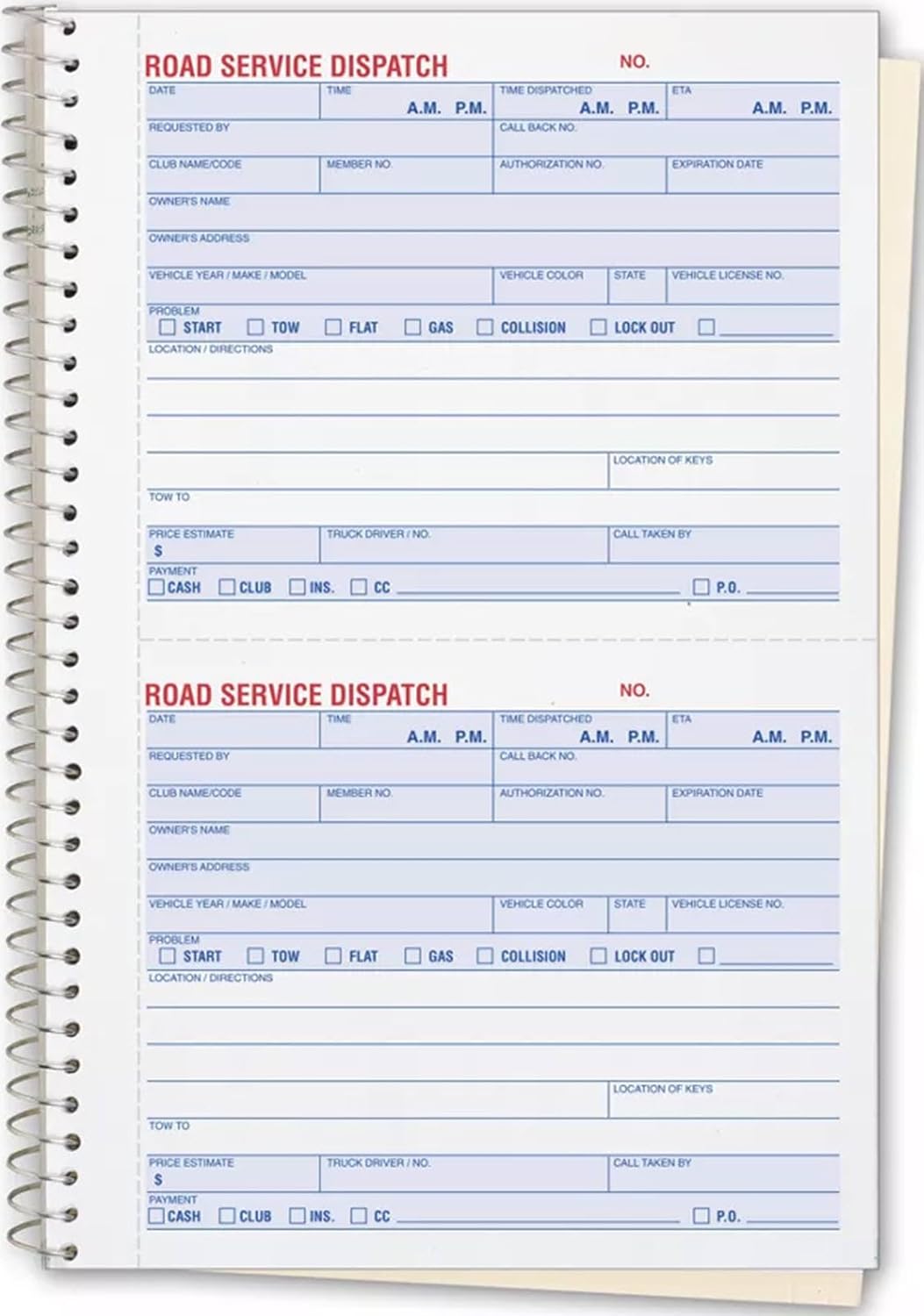 Road Service Dispatch Book, 3 Books - 100 Slips per Book