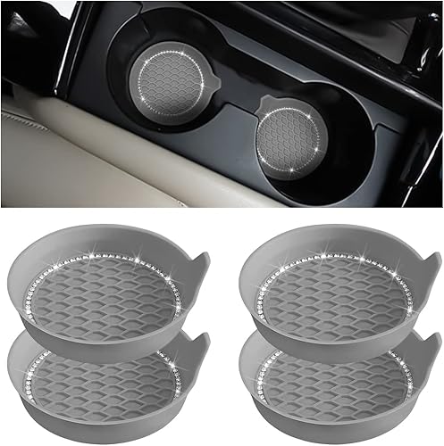 Miniatura 7 de XINLIYA 4 posavasos con diamantes de imitación de cristal para automóvil, portavasos antideslizantes universales con diamantes de imitación, tapete