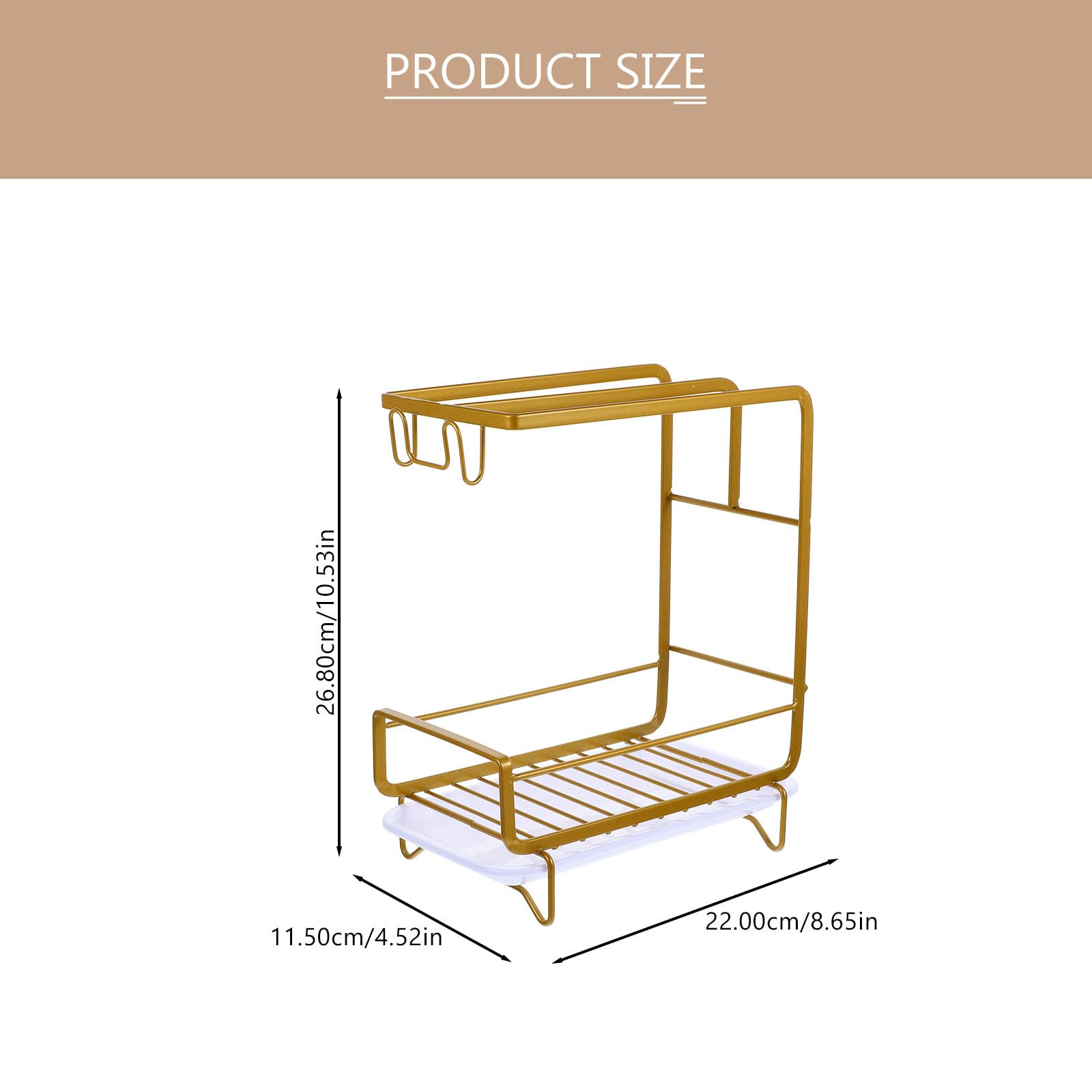 SHINEOFI Organizer Porta Spugne da Cucina con Vassoio di Drenaggio in Acciaio al Carbonio Oro, Leggero e Facile da Installare per Casa e Bagno