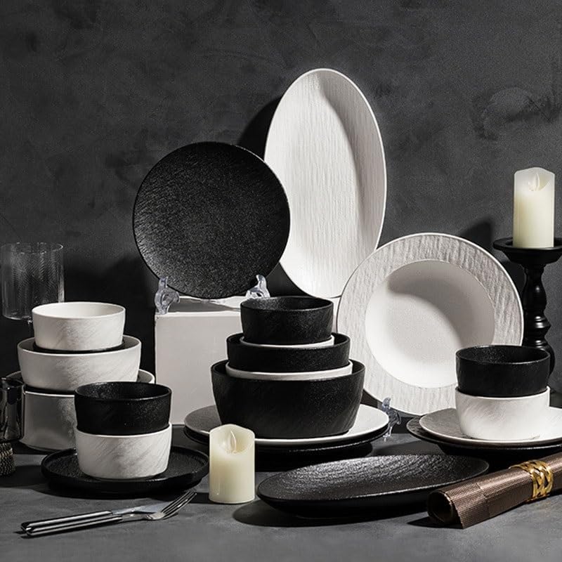 Pattern Light Luxury Stone Pattern Ceramic Bowl Plate Spoon Chopstick Set Restaurant