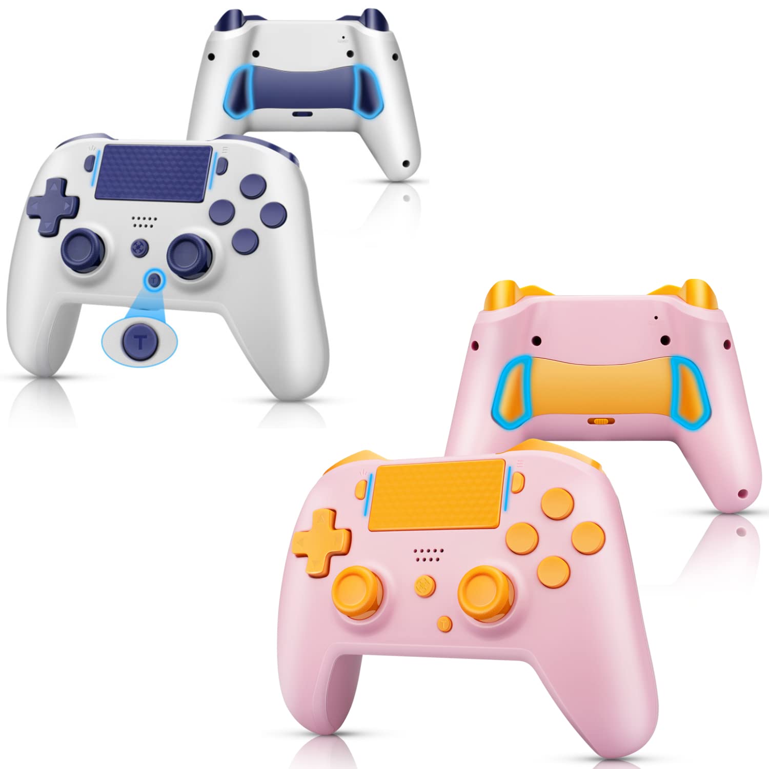Scuf Wireless Controller Works with PS4 Controller, YU33 Control Works with Playstation 4 Controller, Remote/Joystick/Mando/Controle de pa4 with Charging Cable and Battery, White and Pink