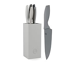 MasterChef Set Coltelli da Cucina con Ceppo Universale, Portacoltelli con Lama Affilato per Pane, Carne, Verdure e altro, Acciaio Inox, Prova di Calore, Manici Grigi, 5 Pezzi