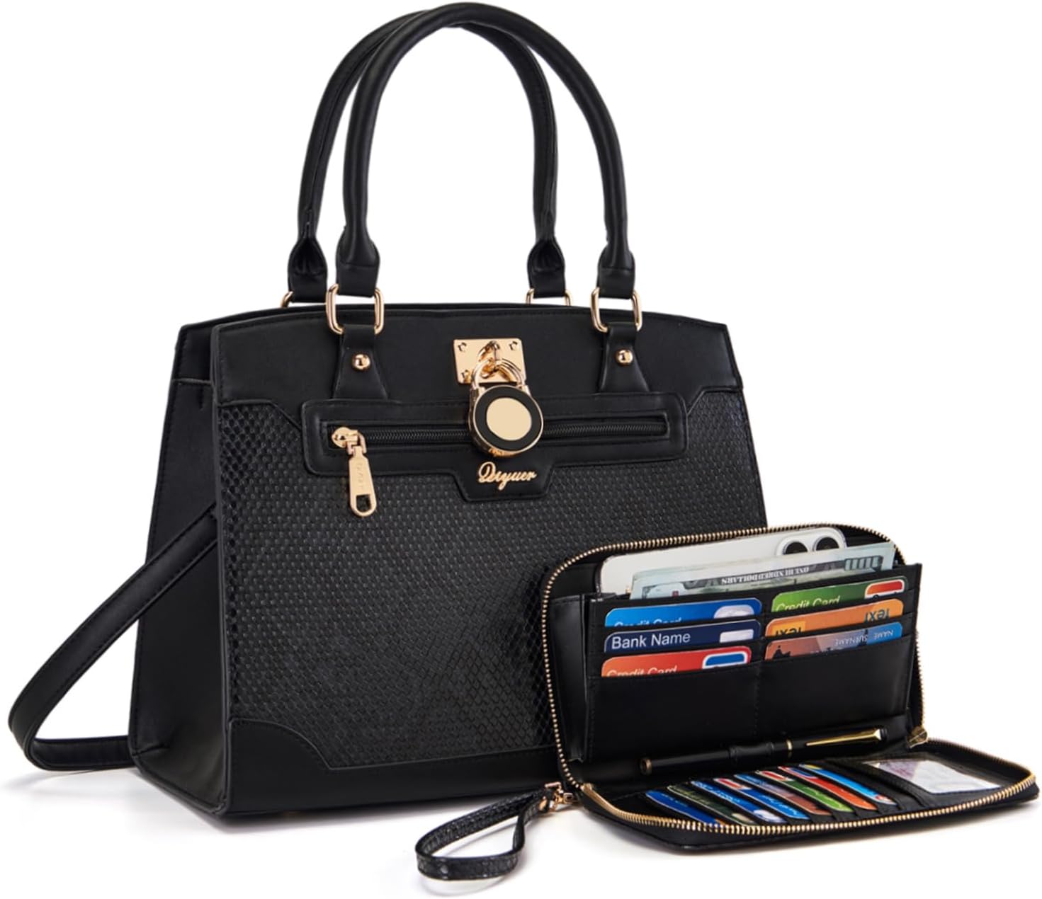 Qiyuer Women’s Fashion Handbag Purse Set With RFID Wallet, Medium Satchel Tote Top Handle Shoulder Crossbody Bag