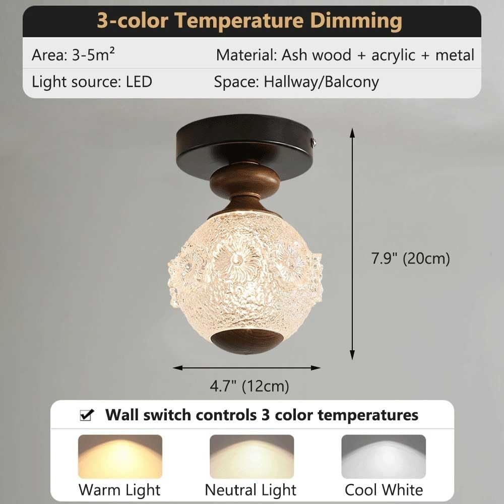 Ash Wood Ceiling Light Acrylic Globe Flush Mount Lamp 4.7 Inch LED image 4