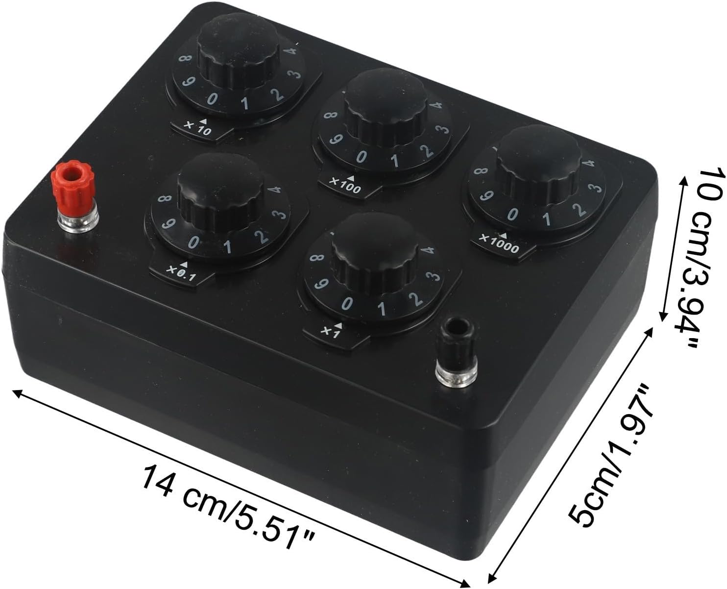 Variable Decade Resistance Box, 0 to 9999.9 Ω with 5 Switchable Ranges, 0.5W Normal Power, Bakelite Construction, 170 x 135 x 72 mm