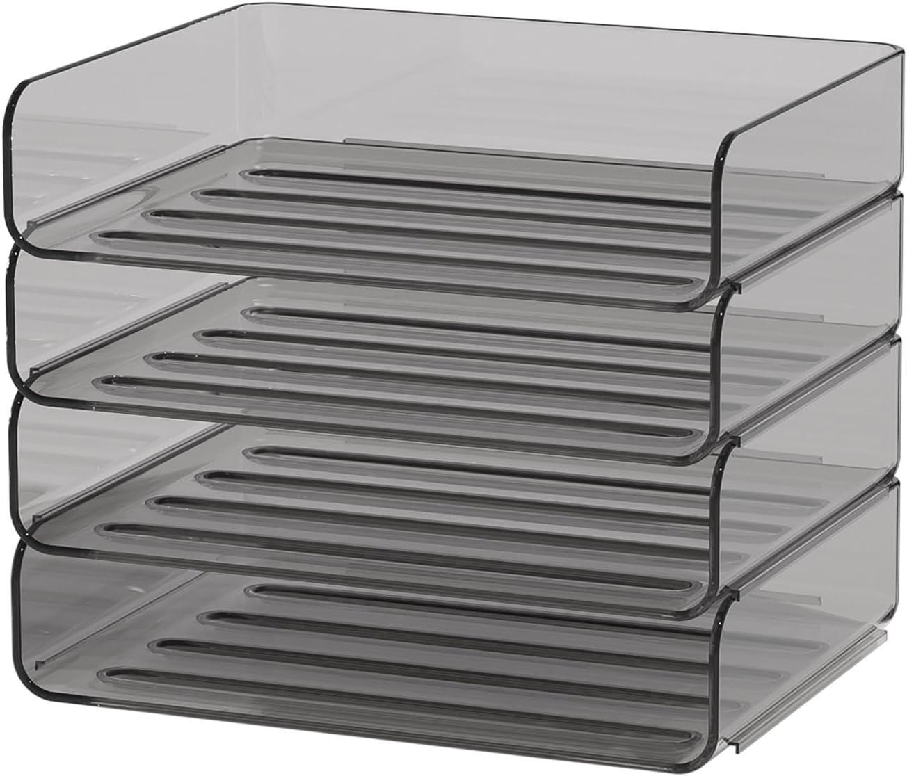 FANXIYQ 4-Tier Horizontal Acrylic Paper Tray Organizer | Clear Stackable Desk Organizer for Documents, Letters, A4 Paper | Modern Office/Classroom/Home Organization,Brown