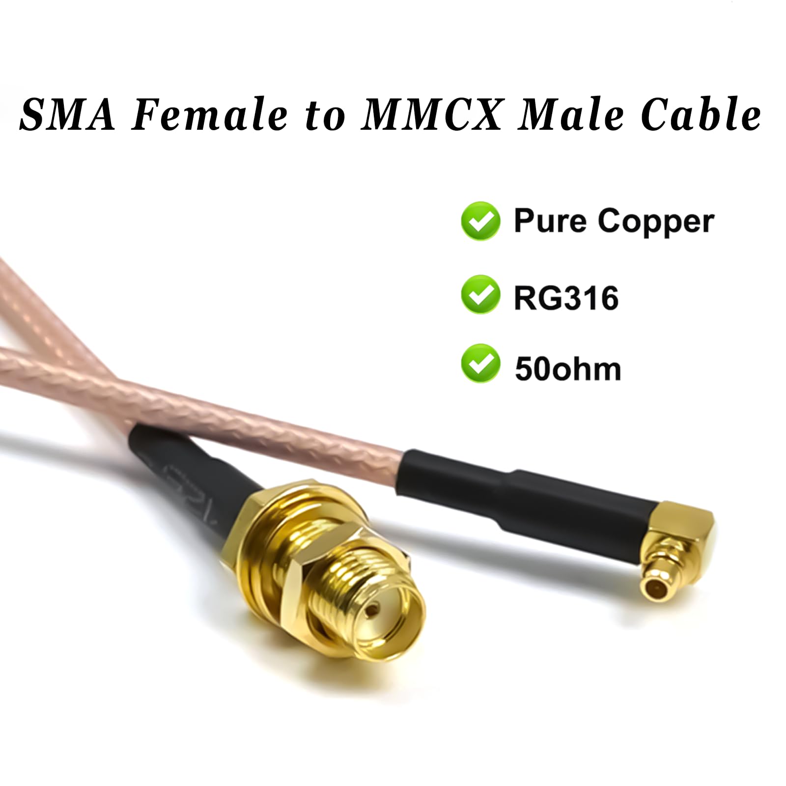 Kabel antenowy MMCX SMA Pigtail, kątowy kabel koncentryczny MMCX męski do żeńskiego SMA, RG316 Low Loss 6 cali (15 cm) 90 stopni MMC X do SM A, przedłużacz do radia CB, drona FPV, routera