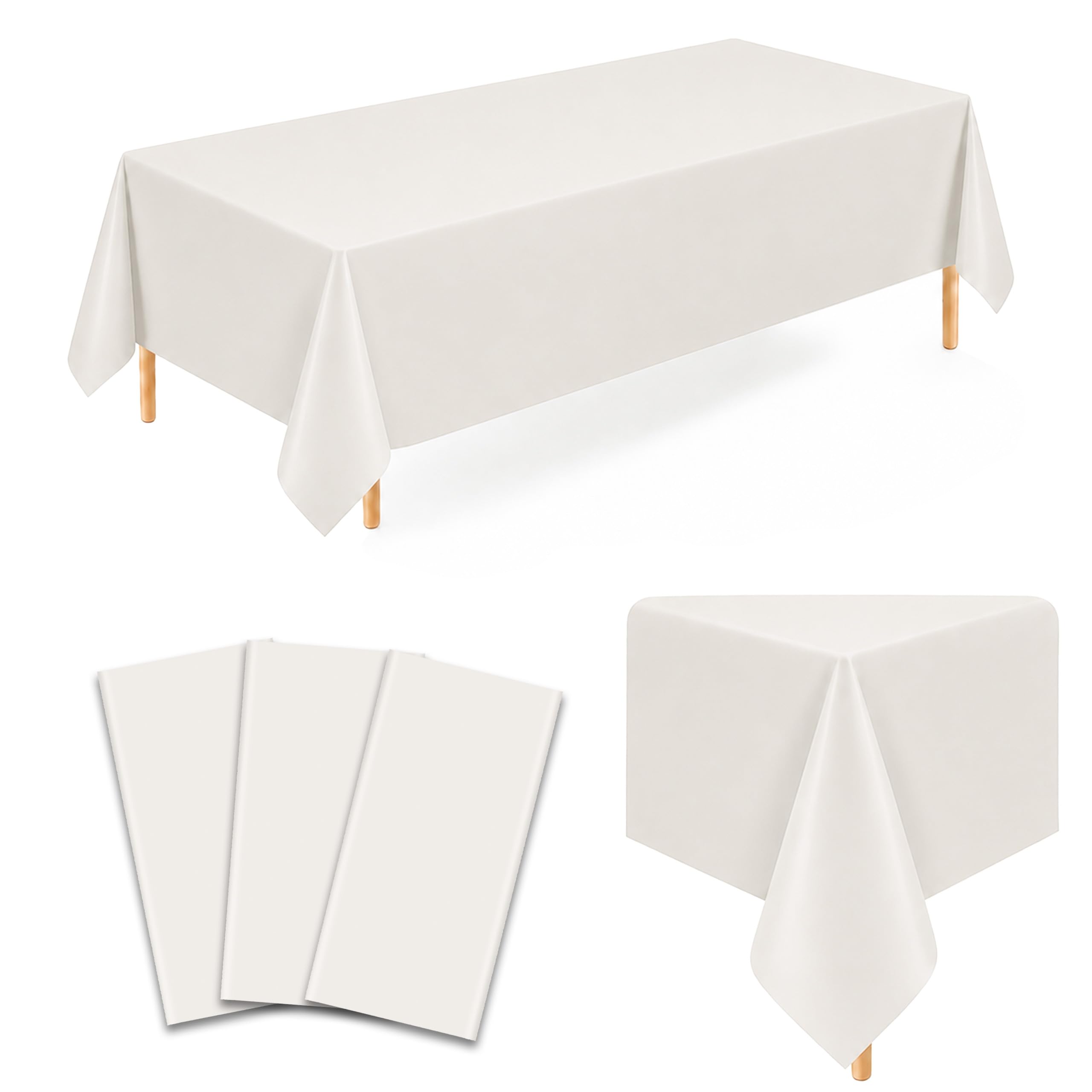3 Pack Light Greige Plastic Tablecloths, 54 x 109 Inch Disposable Covers