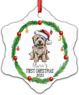 Dinoz Dog Animal First Christmas Ornament, Animal Lovers Santa Claus Décor Customized Name Snowflake Ornament Keepsake Gifts Both Sides Print for House Decorations