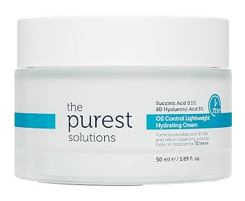 The Purest Solutions Sebum Balancing Daily Moisturizer, Lightweight 72-Hour Hydration Face Cream for Oily & Combination Skin with Hyaluronic Acid & Panthenol, Matte Finish, Vegan, 50 ml