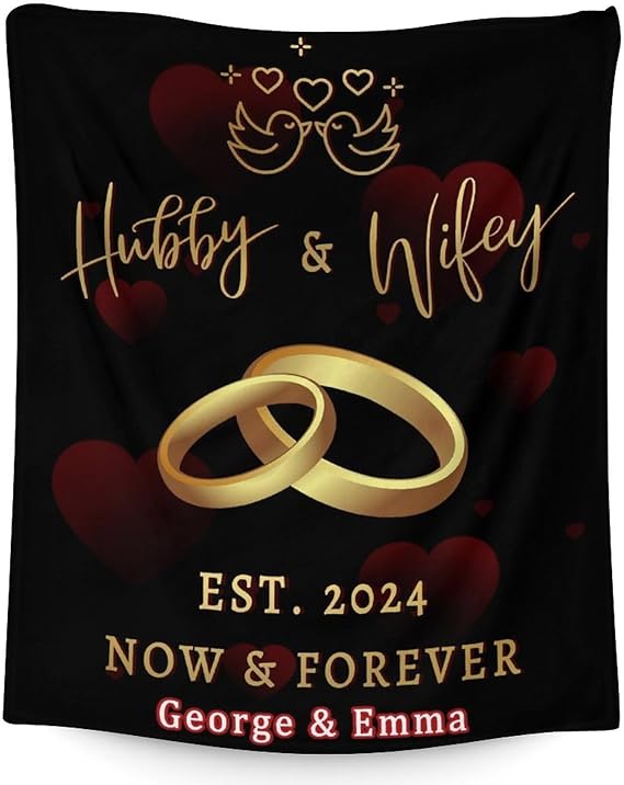 Mercuryelf Custom Wedding Throw Blanket - Soft, Fuzzy & Warm - 40x50 Inches Marriage Prayer Blankets for Bride, Groom - Black Modern Throws Gifts for Newlywed Couples