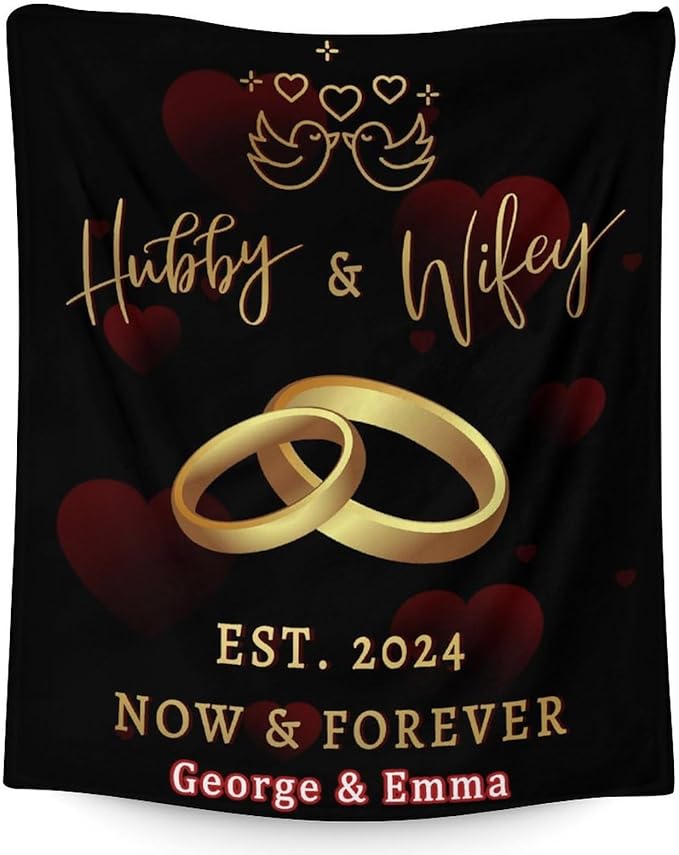 Mercuryelf Custom Wedding Throw Blanket - Soft, Fuzzy & Warm - 40x50 Inches Marriage Prayer Blankets for Bride, Groom - Black Modern Throws Gifts for Newlywed Couples