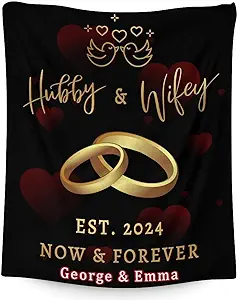 Mercuryelf Custom Wedding Throw Blanket - Soft, Fuzzy & Warm - 40x50 Inches Marriage Prayer Blankets for Bride, Groom - Black Modern Throws Gifts for Newlywed Couples
