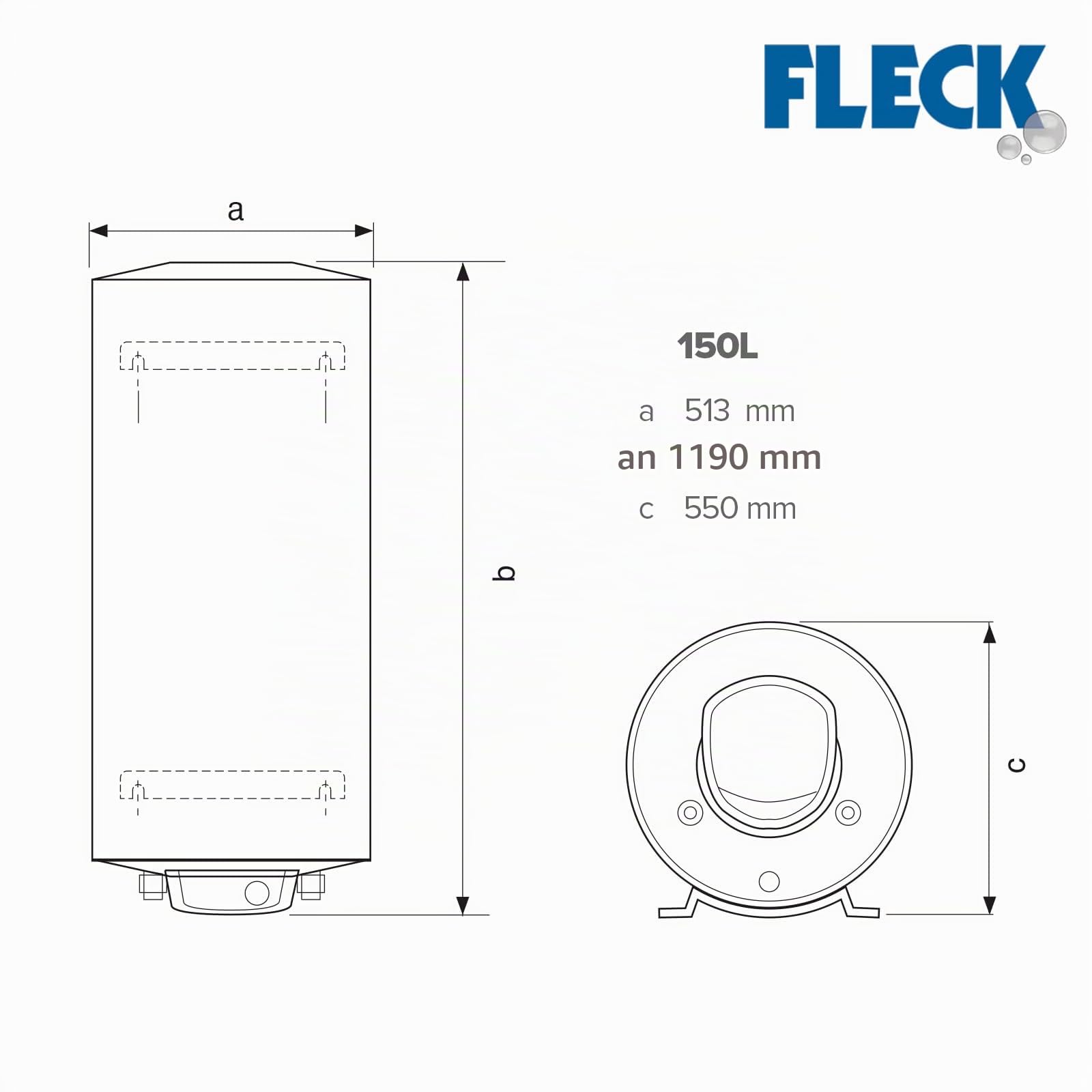 Fleck, Nilo - Calentador de Agua Electrico Horizontal y Vertical, Termo Electrico 150 Litros Seguro y Eficiente, Calentadores 55x51.3x119 cm, Fabricado para Instalación en España