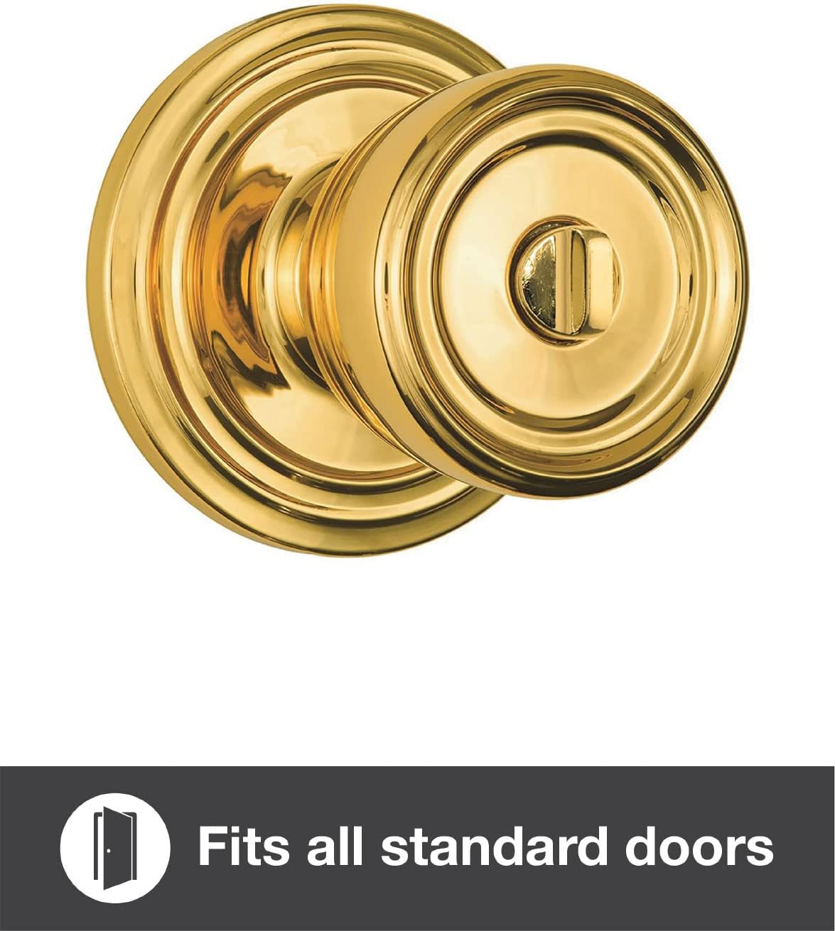 BRINKS - Barrett Push Pull Rotate Bed and Bath Privacy Door Knob, Polished Brass - Door Lock That Opens Hands-Free with a Push, a Pull or by Rotating