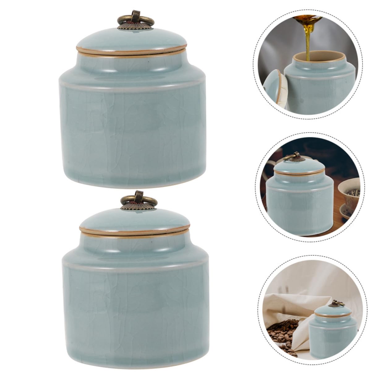 VICASKY Barattoli la Conservazione in Ceramica Sigillati 2 Pezzi, Contenitori Ermetici per Alimenti Secchi, Barattoli Cucina Decorativi per Tè, Zucchero e Snack, Adatti a Casa,