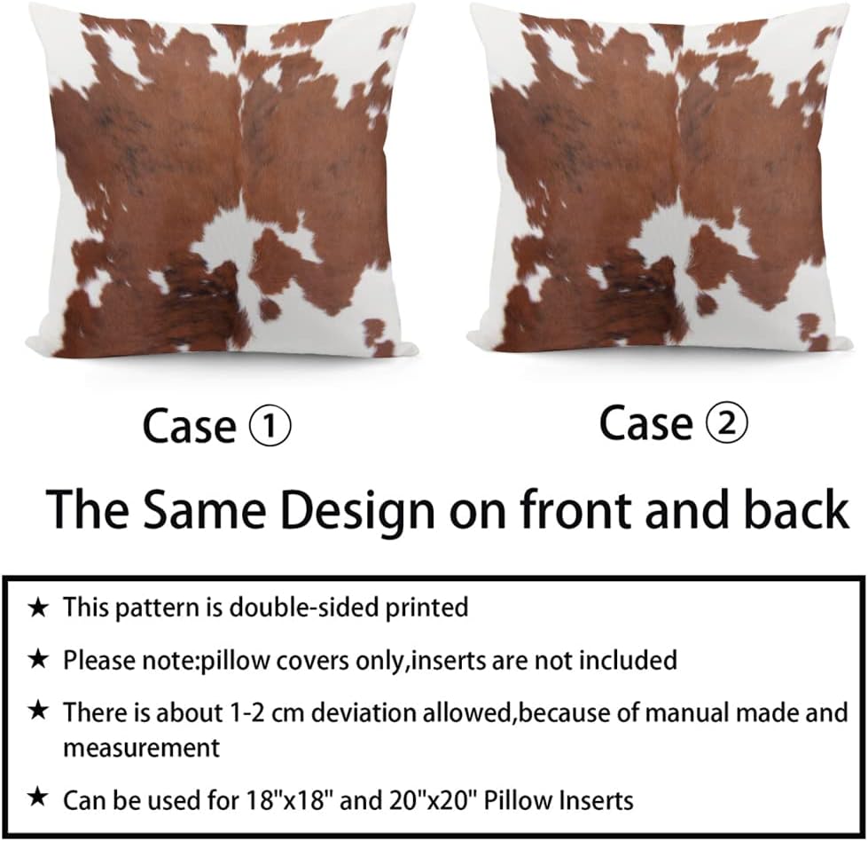 Velvet Throw Pillow Covers 20x20, Soft Vintage Couch Pillow Cover, Cow Hide Cowhide Print Farm Animal Fur Square Accent Cushion Cover for Farmhouse Living Room Decor, Brown White