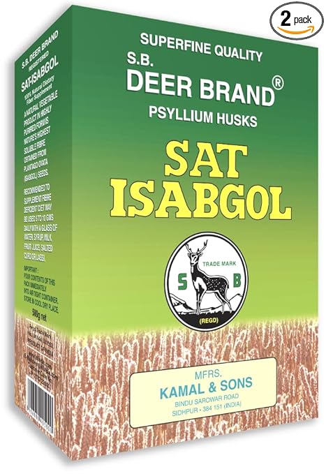 S.B. DEER BRAND Sat Isabgol - Pure Psyllium Husk Hiran Brand 500GM (Pack of 2)