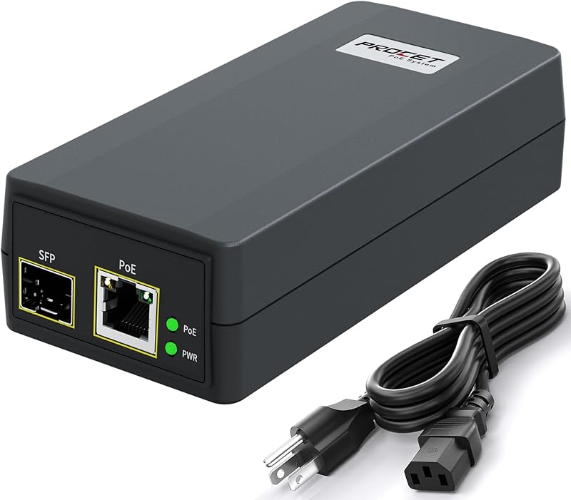 PROCET SFP Fiber PoE Injector 15.4W/ 30W IEEE802.3at Gigabit SFP/ Uplink PoE Ethernet Adapter for eero PoE 6/ 7, UniFi U6+, U6 PRO, G5/ G6 Pro, AI Turret Camera, Wireless AP, mmWave Bridge