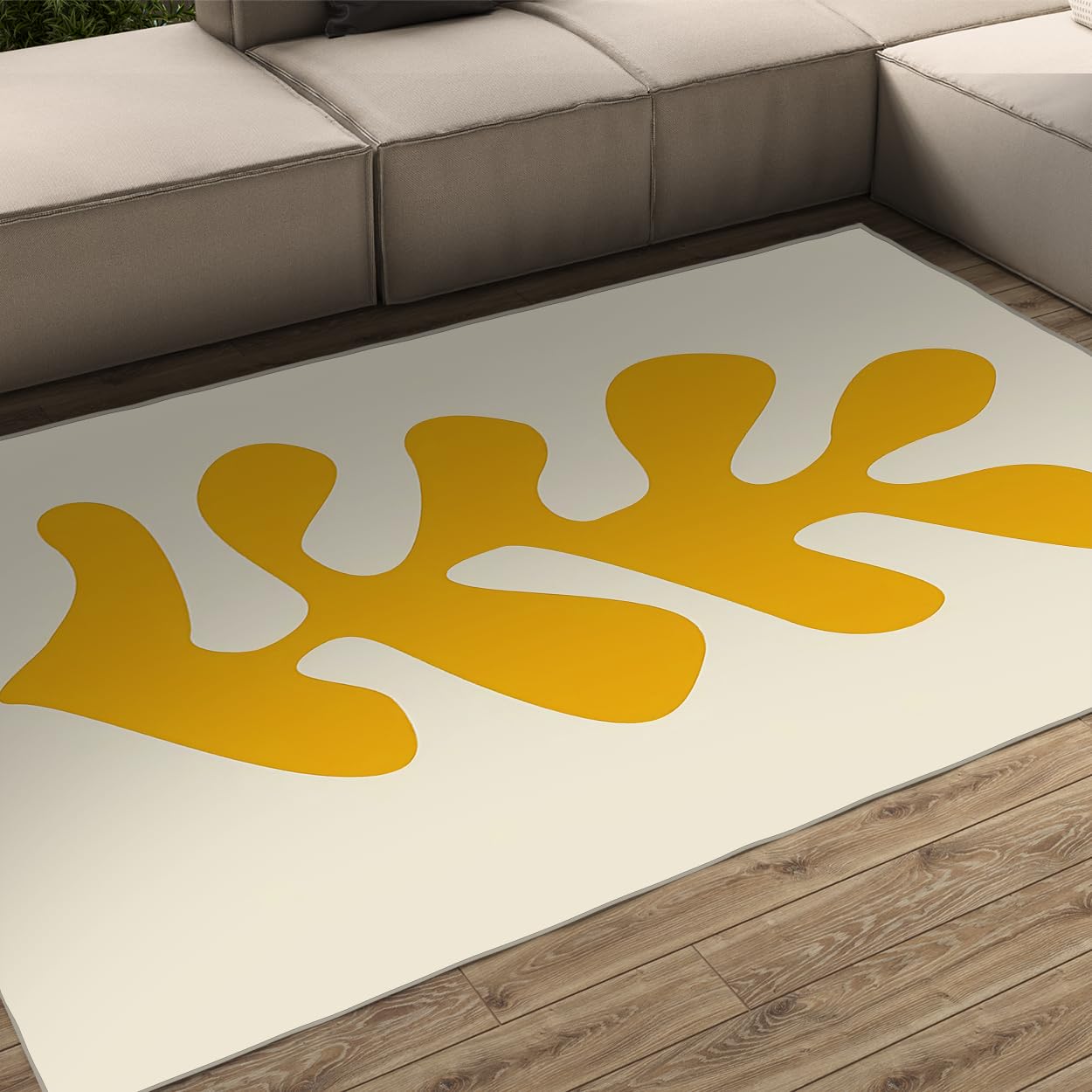 Tapis abstrait moderne jaune et blanc pour illuminer votre décoration de salon