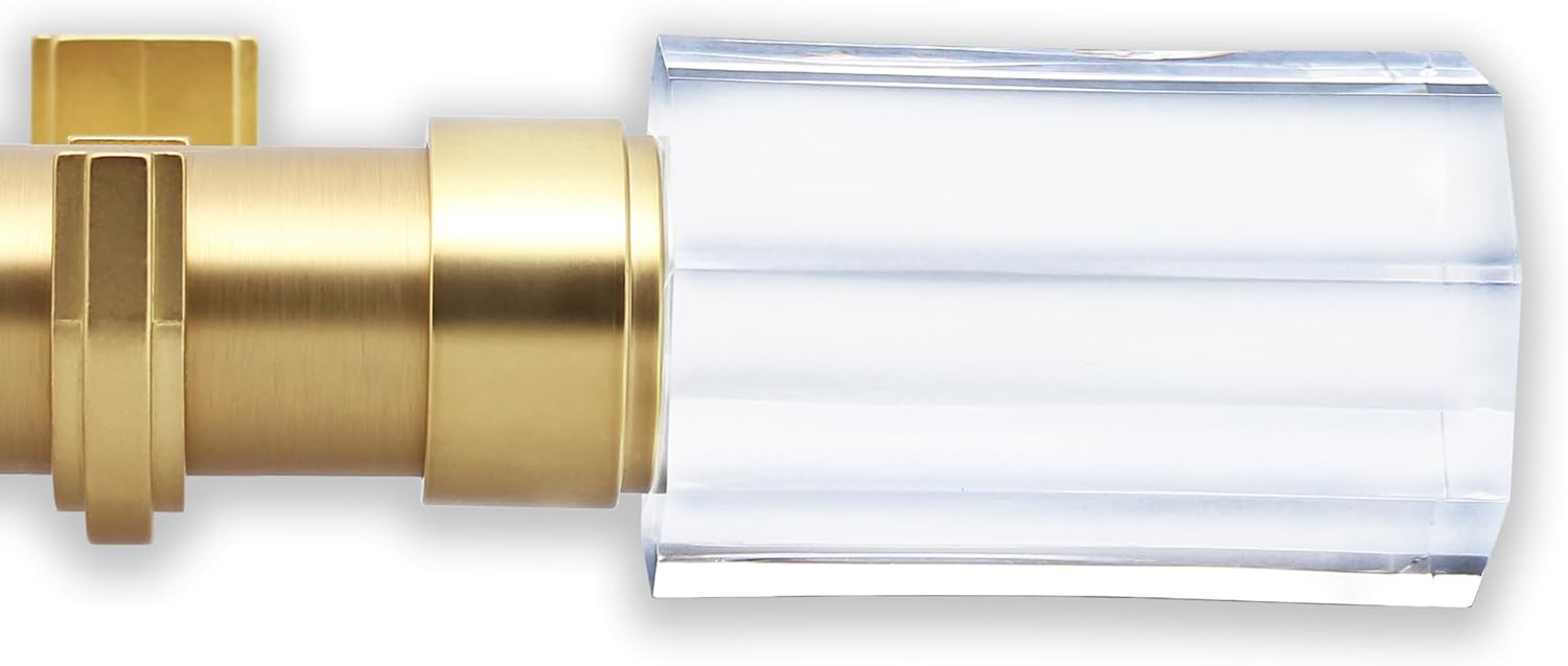 3 foot Custom Curtain Rod & Faceted Pillar Finials Bundle – Luxury Nonadjustable 1 ¼” Large Diameter with Designer Finials & Premium Mounting Brackets – Brushed Gold Finish