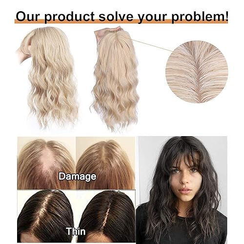 Miniatura 8 de Peluca de cabello rizado natural ondulado de 14 pulgadas con flequillo para mujer, añade volumen de cabello, 4 x 5.3 pulgadas, base de seda, parte