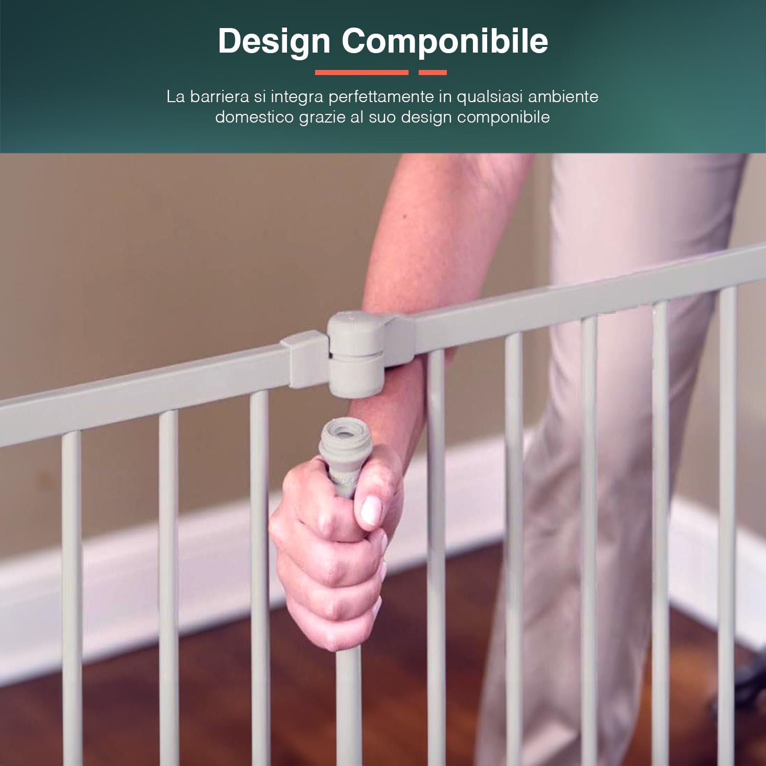 Barrera de Seguridad para niños, Perros y Gatos con Puerta – Caja de Seguridad Ideal para protección doméstica y Separador de ambientes, de Metal Barnizado Blanco, 120 x 74 cm