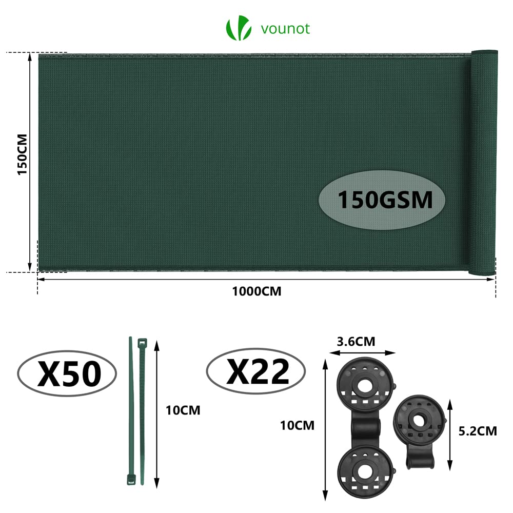 vounot® Brise Vue Occultant en HDPE 150g/m² avec Attaches et Clips de Fixation Protection Rayons UV Résistant aux Déchirures et au Vent Protection pour Jardin Balcon 1.5x10m Vert - 3