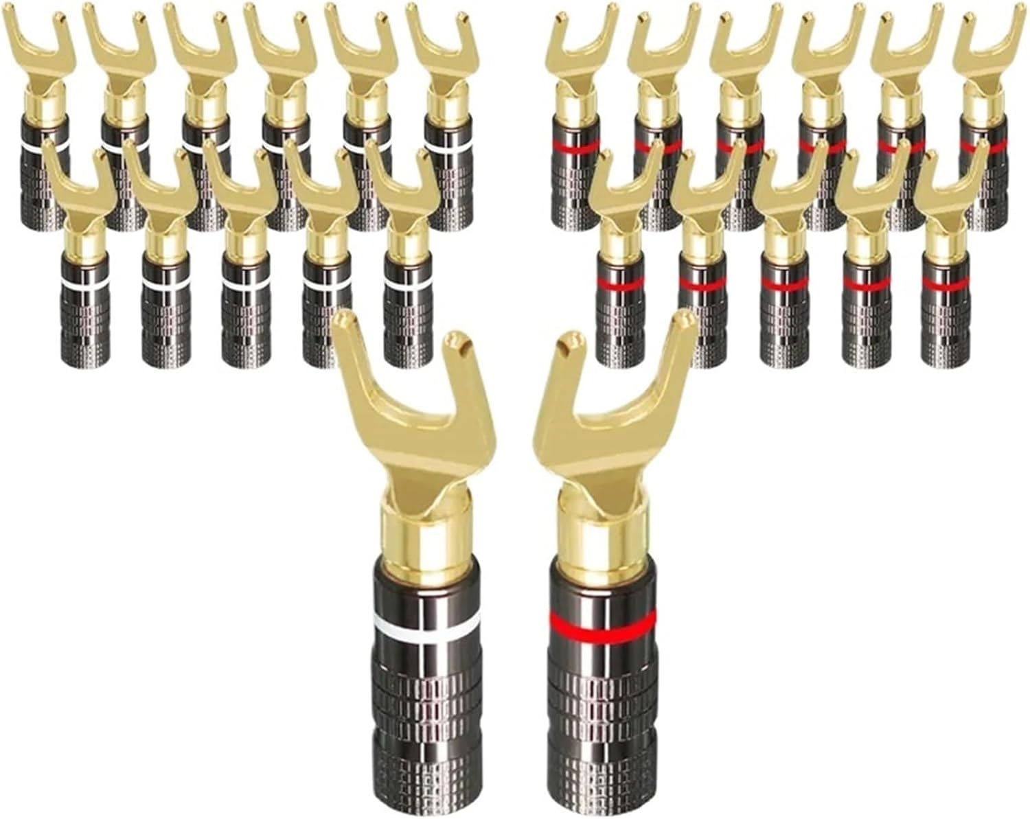 4/10/18/24/50Pcs Gold Plated Copper Y/U Shape Banana Audio Speaker Plugs Screw Fork Spade Cable Adapter Wire Connector(24PCS 12pairs)